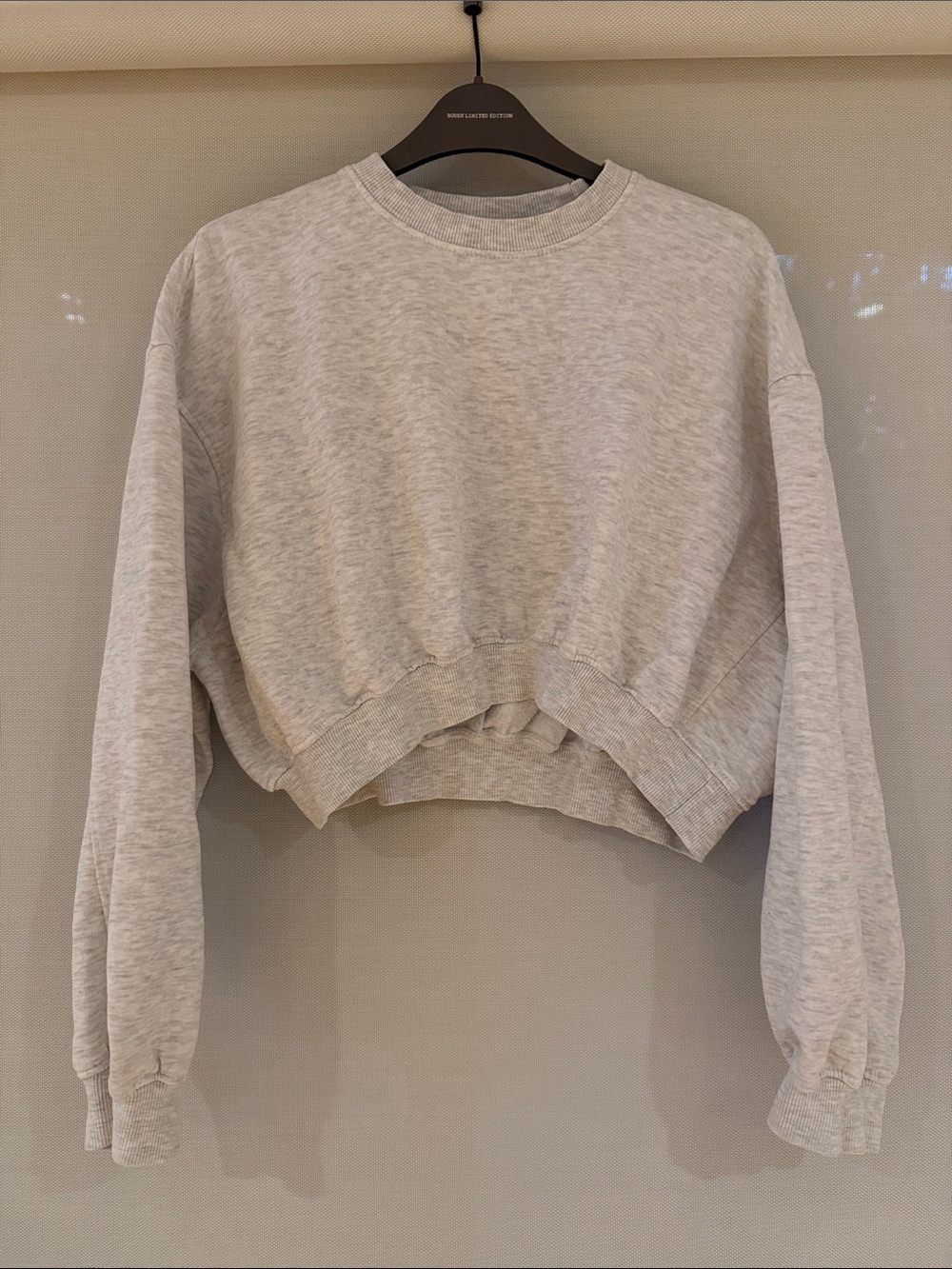 Zara Light Heather Gray Cropped Crewneck Sweatshirt